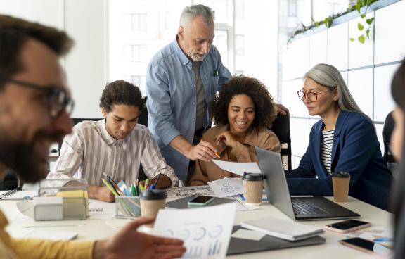 people working as team company